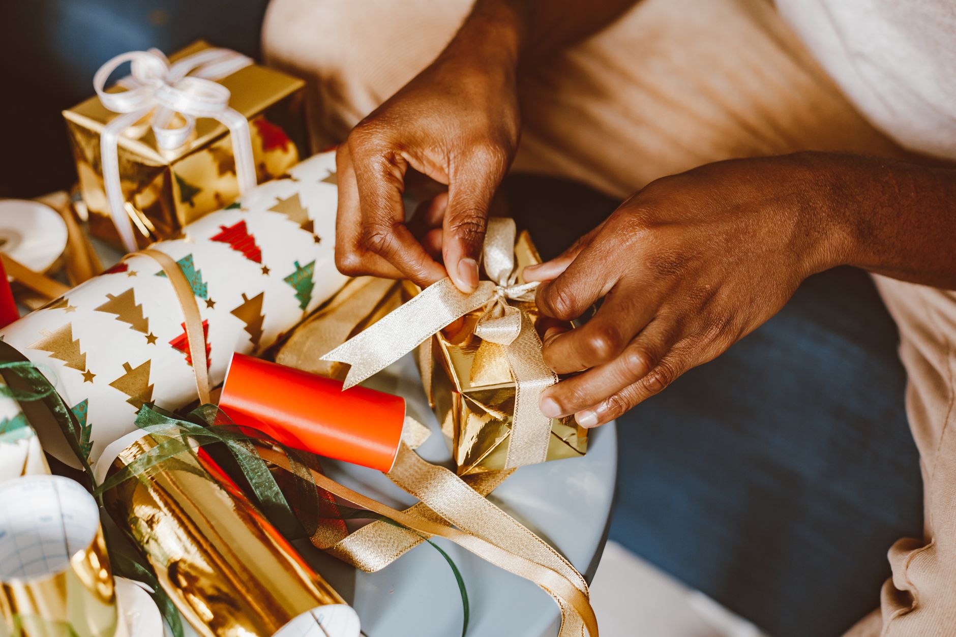 close up of preparing gift boxes